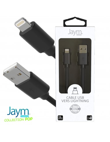 Cable USB vers lightning 1.5M 2.4A Noir - JAYM® COLLECTION POP 