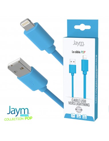 Cable USB vers lightning 1.5M 2.4A Bleu - JAYM® COLLECTION POP 