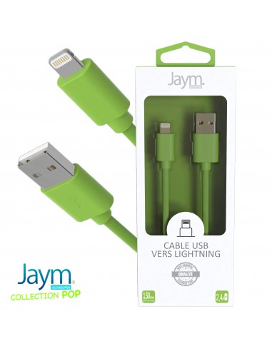 Cable USB vers lightning 1.5M 2.4A Vert - JAYM® COLLECTION POP 