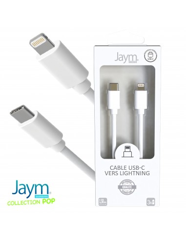 Cable USB-C vers lightning 1.5M 3A BLANC - JAYM® COLLECTION POP 