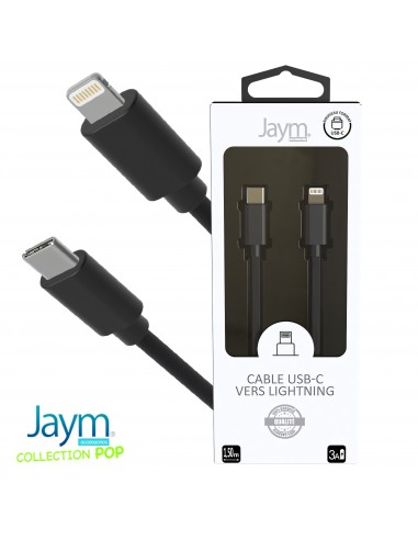 Cable USB-C vers lightning 1.5M 3A NOIR - JAYM® COLLECTION POP 