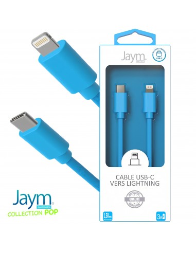 Cable USB-C vers lightning 1.5M 3A BLEU - JAYM® COLLECTION POP 