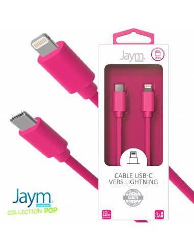 Cable USB-C vers lightning 1.5M 3A ROSE - JAYM® COLLECTION POP 