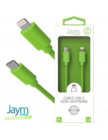 Cable USB-C vers lightning 1.5M 3A VERT - JAYM® COLLECTION POP 