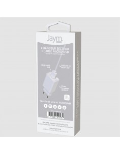 Pack chargeur secteur 1 USB 2.4A + Cable USB vers Micro-USB 1.5M BLANCS - JAYM® COLLECTION POP  2