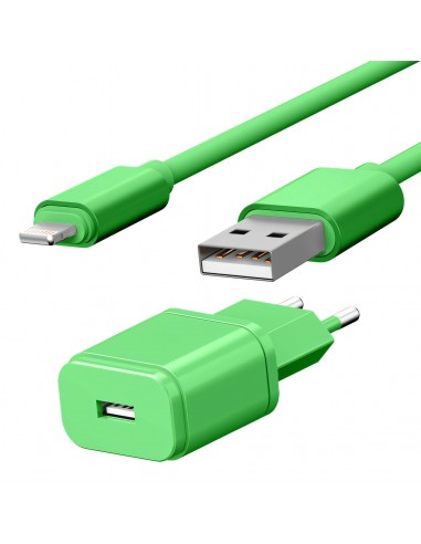 Pack chargeur secteur 1 USB 1A + Cable USB vers lightning 1,7M VERTS - JAYM® COLLECTION POP 