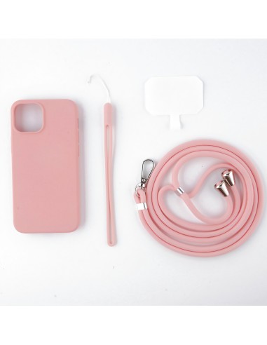 Coque silicone iPhone 13 Pro avec tour de cou Rose - Jaym