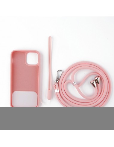 Coque silicone iPhone 13 Pro avec tour de cou Rose - Jaym