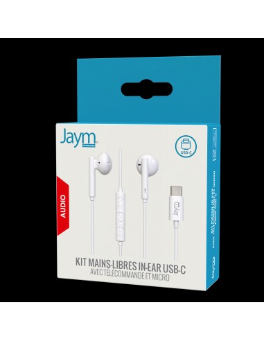KIT PIETON ECOUTEURS CLASSIQUES TYPE-C + TELECOMMANDE + MICRO BLANC - JAYM® 