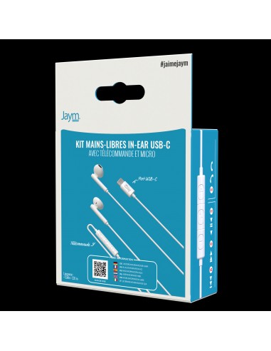 KIT PIETON ECOUTEURS CLASSIQUES TYPE-C + TELECOMMANDE + MICRO BLANC - JAYM® 