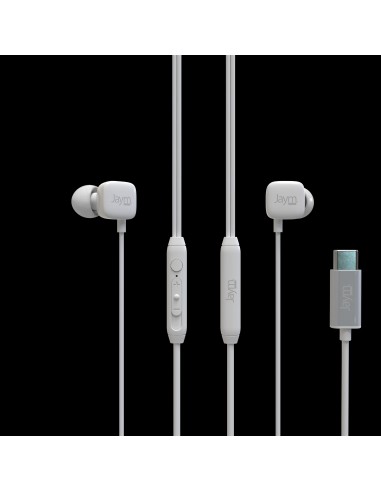 KIT PIETON ECOUTEURS INTRA-AURICULAIRE TYPE-C + TELECOMMANDE + MICRO BLANC - JAYM® 