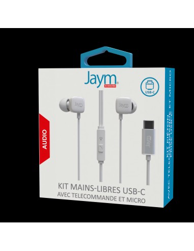 KIT PIETON ECOUTEURS INTRA-AURICULAIRE TYPE-C + TELECOMMANDE + MICRO BLANC - JAYM® 