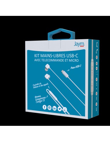 KIT PIETON ECOUTEURS INTRA-AURICULAIRE TYPE-C + TELECOMMANDE + MICRO BLANC - JAYM® 