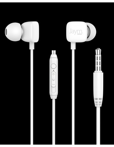 KIT PIETON ECOUTEURS INTRA-AURICULAIRE JACK 3.5 + TELECOMMANDE + MICRO BLANC - JAYM® 