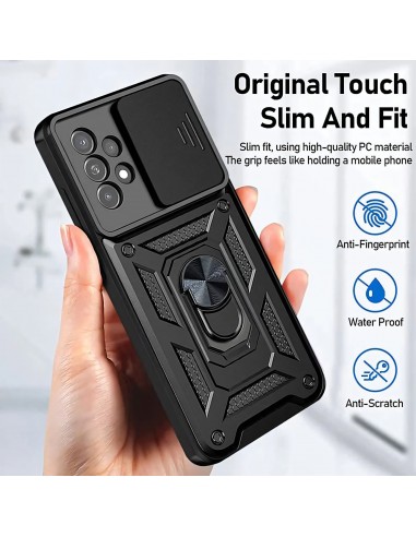 Coque antichoc Galaxy A13 4G - avec anneau et protection caméra arrière Noir