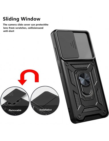 Coque antichoc Galaxy A13 4G - avec anneau et protection caméra arrière Noir