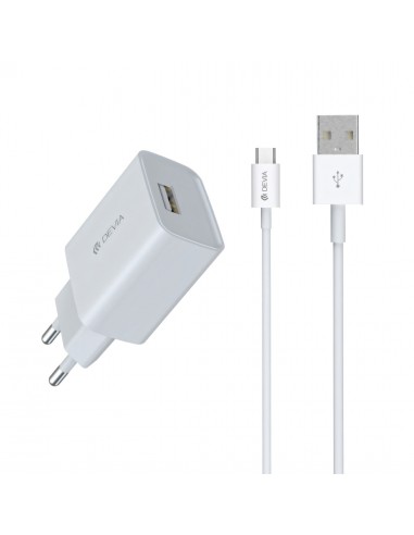 Chargeur secteur avec câble Micro-USB 1m - Devia - Blanc