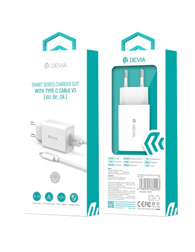 Chargeur secteur avec câble Type-C 1m - Devia - Blanc