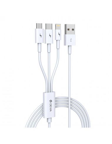 Cable USB 3-en-1 vers Type-C, Lightning, Micro-USB - Devia - 2A - 1,2m - Blanc