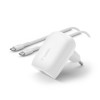 Pack Chargeur secteur Rapide USB-C 30W PD ET PPS avec Cable USB-C vers USB-C 1m BELKIN - Blanc
