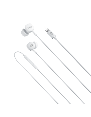 KIT PIETON ECOUTEURS INTRA-AURICULAIRE LIGHTNING (MFI) + TELECOMMANDE + MICRO BLANC - JAYM® 