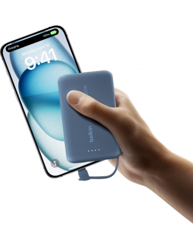 Batterie externe BELKIN 10000 mAh avec câble intégré | BoostCharge | Bleu