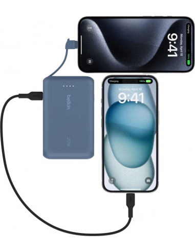 Batterie externe BELKIN 10000 mAh avec câble intégré | BoostCharge | Bleu