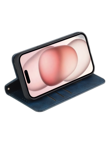 Etui Portefeuille iPhone 15 Simili-cuir avec rangement cartes Bleu