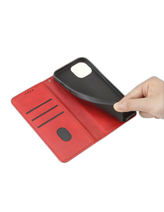 Etui Portefeuille iPhone 15 Simili-cuir avec rangement cartes Rouge 2