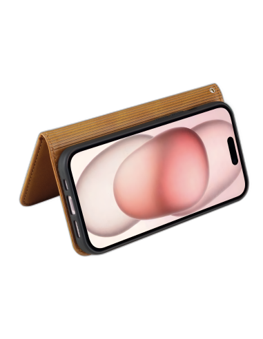Etui Portefeuille iPhone 15 Pro Simili-cuir avec rangement cartes Marron