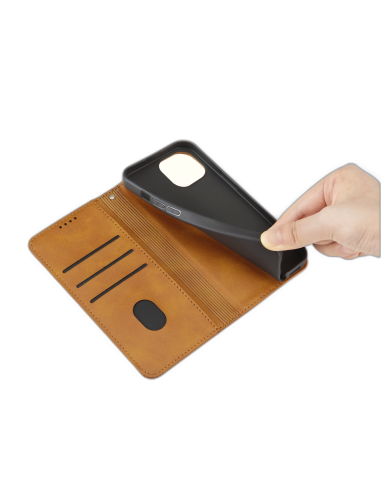 Etui Portefeuille iPhone 15 Plus Simili-cuir avec rangement cartes Marron