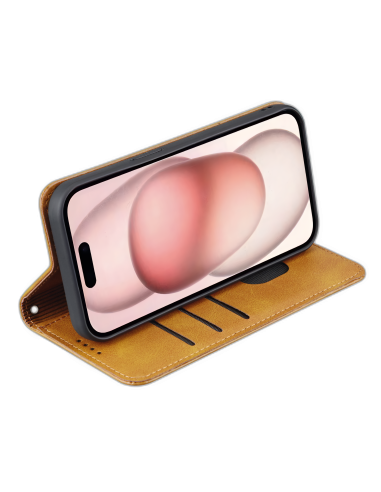 Etui Portefeuille iPhone 15 Pro Max Simili-cuir avec rangement cartes Marron