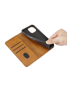 Etui Portefeuille iPhone 16 Plus Simili-cuir avec rangement cartes Marron 2