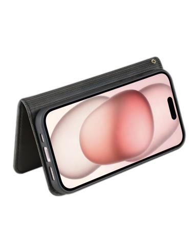 Etui Portefeuille iPhone 15 Pro Max Simili-cuir avec rangement cartes Noir