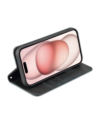Etui Portefeuille iPhone 16 Plus Simili-cuir avec rangement cartes Noir