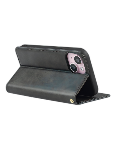 Etui Portefeuille iPhone 16 Plus Simili-cuir avec rangement cartes Noir