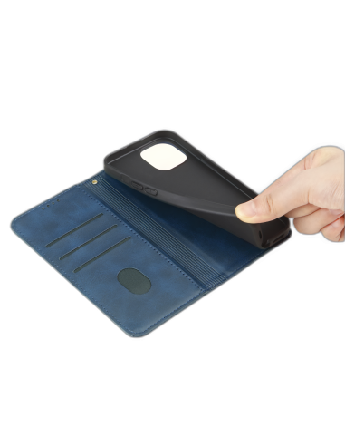 Etui Portefeuille iPhone 15 Pro Simili-cuir avec rangement cartes Bleu