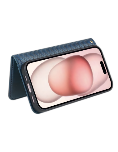 Etui Portefeuille iPhone 16 Simili-cuir avec rangement cartes Bleu