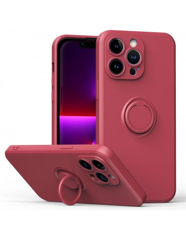 Coque silicone iPhone 16e avec anneau Rouge aubépine