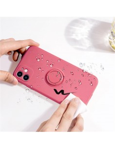 Coque silicone iPhone 16e avec anneau Rouge aubépine 2