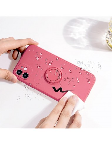 Coque silicone iPhone 16e avec anneau Rouge aubépine