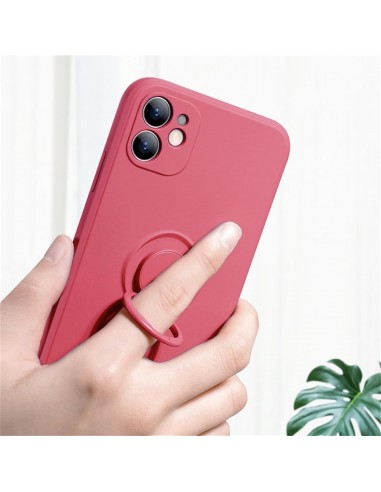 Coque silicone iPhone 16e avec anneau Rouge aubépine