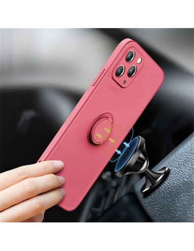 Coque silicone iPhone 16e avec anneau Rouge aubépine