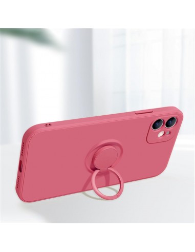 Coque silicone iPhone 16e avec anneau Rouge aubépine