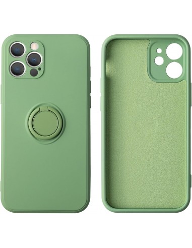 Coque silicone iPhone 16e avec anneau Vert