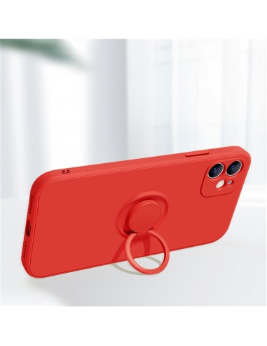Coque silicone iPhone 16e avec anneau Rouge
