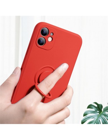 Coque silicone iPhone 16e avec anneau Rouge