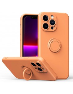 Coque silicone iPhone 16e avec anneau Orange