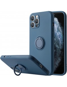 Coque silicone iPhone 16e avec anneau Bleu