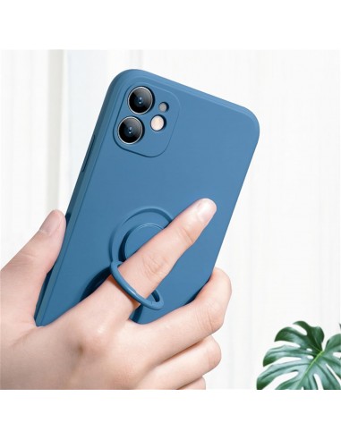 Coque silicone iPhone 16e avec anneau Bleu